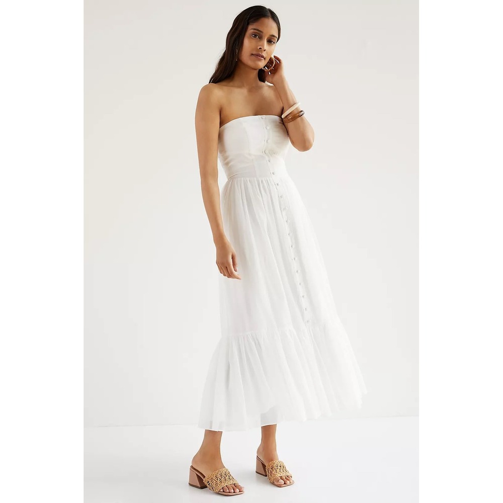 Mare Mare x Anthropologie Island Flounced Maxi Dress White Strapless Small